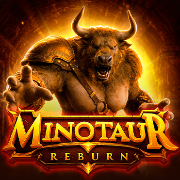 Minotaur ReBurn slot artwork showing an armored Minotaur emerging from a fiery ancient labyrinth