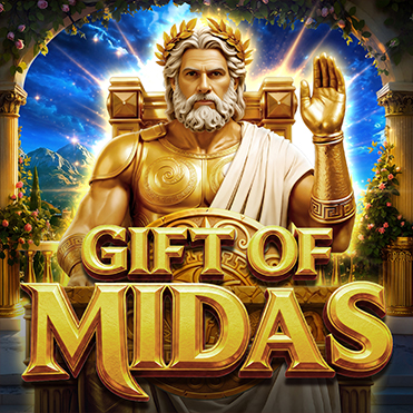 Gift of Midas new game release banner featuring the Greek king Midas, golden hands, and mobile gameplay screens by Endorphina.
