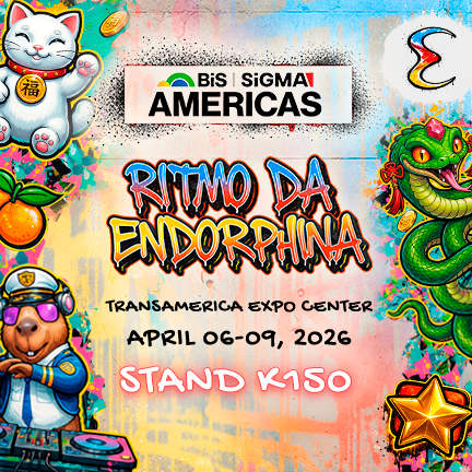 Endorphina team showcasing carnival-themed booth at BiS SiGMA South America 2026 in São Paulo