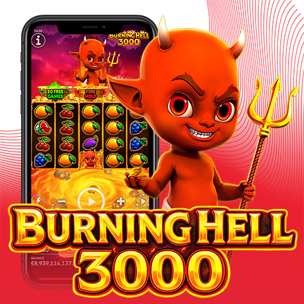 Tragamonedas Burning Hell 3000 con un diablo rojo y carretes en llamas, un nuevo lanzamiento de Endorphina.