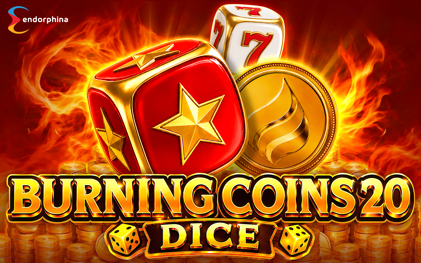 Burning Coins 20 Dice slot by Endorphina featuring fiery dice, golden coins and lucky 7 symbols