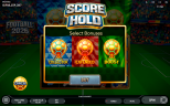 Football 2026 online slot bonus selection screen featuring Score Hold bonuses including Collector, Extended, and Boost options inside a football stadium-themed casino game.
