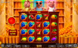 Endorphina pig-themed online slot game featuring Free Games, fruit symbols, jackpots, bonus features, and classic casino slot gameplay.