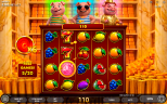 Pig-themed online slot by Endorphina showing the Free Games bonus round with a 6x multiplier, fruit symbols, lucky pig characters, and jackpot-winning gameplay.