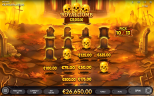 5 Witch Pots online slot by Endorphina featuring the Royal Tomb bonus with golden skulls, ancient gravestones, and a glowing Halloween cemetery.