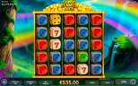 Free spins gameplay screen in Clover Flames Dice by Endorphina with colorful dice symbols on a 5x5 slot grid and €535 win displayed.