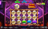 MooFo bonus game showing UFO prize discs, jackpot symbols, and Min, Mid, Max, and Ultra jackpot values on a farm-themed bonus board.