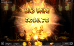 Minotaur ReBurn gameplay showing a €306.78 Big Win with golden coins bursting across the reels and a x5 multiplier above