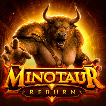 Minotaur ReBurn slot artwork showing an armored Minotaur emerging from a fiery ancient labyrinth