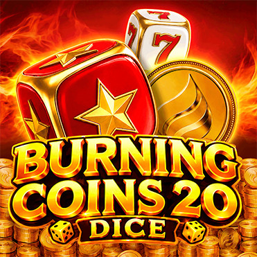 Ícono de la tragamonedas Burning Coins 20 Dice con monedas doradas, dados y símbolos del 7 de la suerte de Endorphina