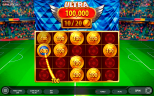 Football 2026 online slot Score Hold feature showing collectible coin values, Ultra jackpot progress, and football-themed bonus gameplay inside a stadium setting.
