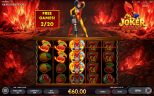 Joker Miner Free Games screen featuring a female jester operating a drill above reels filled with fruit symbols, sevens, and joker symbols.