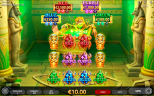 Monstroland slot gameplay by Endorphina showing the Mummy Pick’Em Bonus Game with a mummy, golden sarcophagi, colored Award symbols, and Red, Purple, Blue, and Green prizes worth up to €2,500.