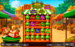 Bazaar Monkey slot by Endorphina showing a jackpot collecting feature with Ultra €20,000, Mega €50,000, Max €5,000, Mid €1,000 and Min €500 jackpots, with matching gems and green pots displayed on the grid
