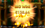 Gambleman slot big win screen showing €138.44 with gold coins and bright light effects.