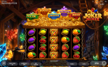 Joker Miner slot by Endorphina featuring five reels with colorful fruit symbols and golden sevens inside a crystal-filled mine.