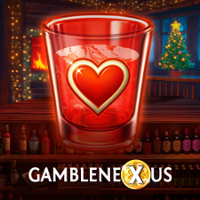 GambleNexus review of Endorphina Bad Santa slot featuring a glowing red heart glass in a festive bar setting