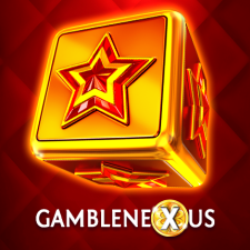 GambleNexus review of Endorphina Crown Coins Dice slot featuring a glowing golden cube with a star symbol on a red background