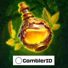 GamblerID review of Endorphina 3 Royal Dracos slot featuring a glowing golden magic potion bottle on a fantasy background