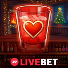 LiveBet review of Endorphina Bad Santa slot featuring a glowing red heart glass in a festive bar setting