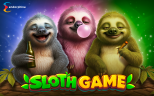 Main characters of Sloth Game, a new Endorphina slot, featuring three colorful sloths in a vibrant jungle setting.