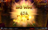 Zalatar slot gameplay showing a Big Win with gold coins, Bonus Pop feature and magical Hold & Win adventure by Endorphina.